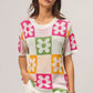 BiBi Flower Checker Pattern Lightweight Sweater Top - DAVERRI FASHIONS