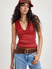 Scarlet Solid V-Neck Tank | Tank Tops Daverri Fashions