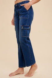 Annie Wear Dark Wash Straight Leg Jeans with Cargo Pockets Cargo Jeans