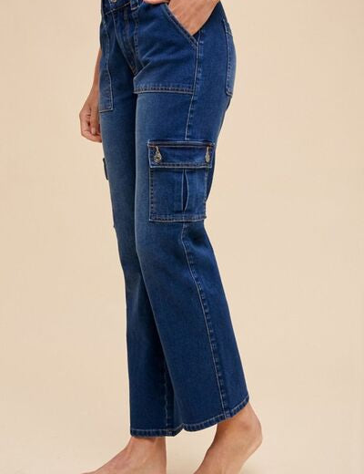 Annie Wear Dark Wash Straight Leg Jeans with Cargo Pockets Cargo Jeans