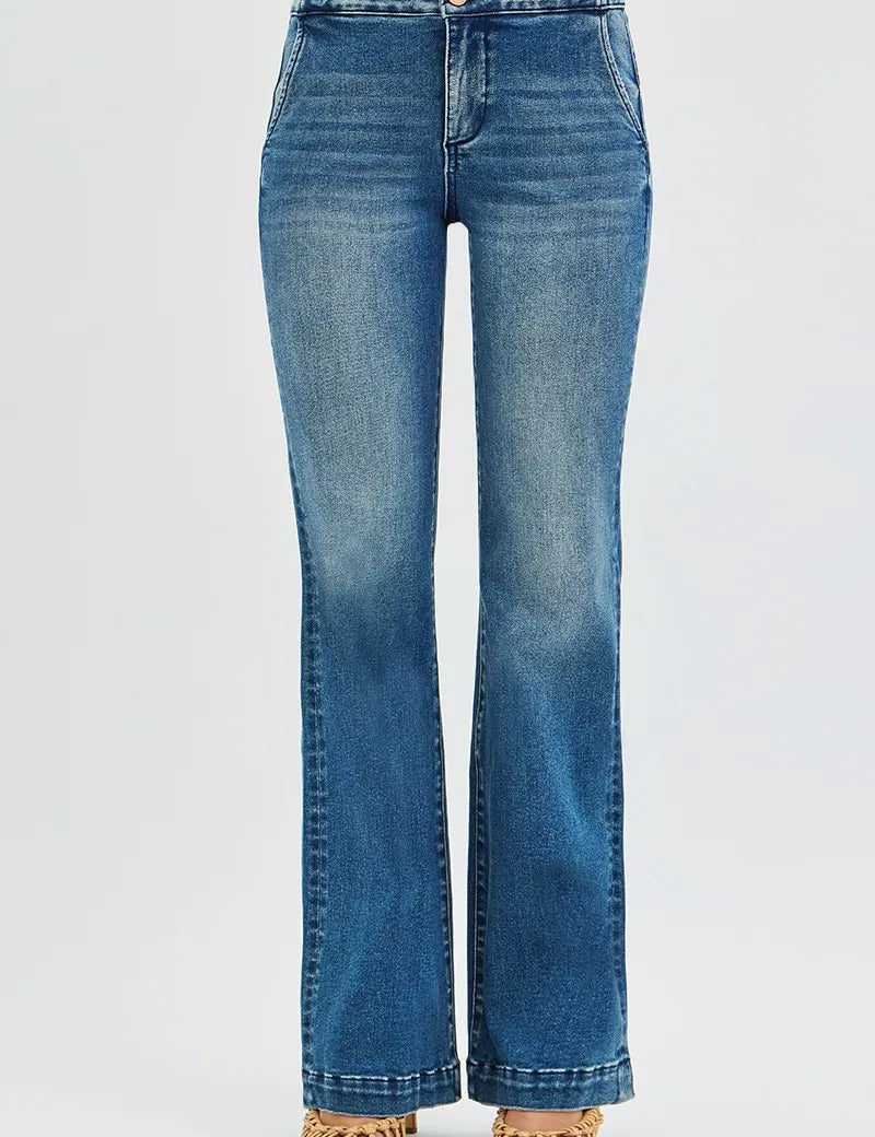 DARK RISEN Full SIze Tummy Control High Rise Bootcut Jeans with Double Button Waistband Plus SIze | Daverri Fashions