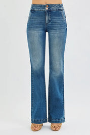 DARK RISEN Full SIze Tummy Control High Rise Bootcut Jeans with Double Button Waistband Plus SIze | Daverri Fashions