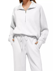 Full Size Half-Zip Sweatshirt and Wide-Leg Pants Set Plus Size | Outfit Sets Daverri Fashions