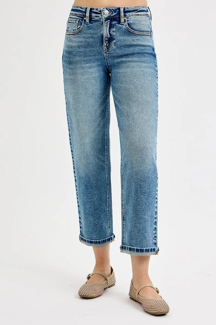 RISEN Full Size High Rise Crop Boyfriend Jeans Plus Size | Jeans Daverri Fashions