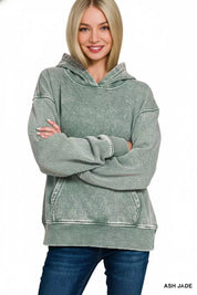 Zenana Fleece Acid Wash Kangaroo Pocket Hoodie | Daverri Fashions