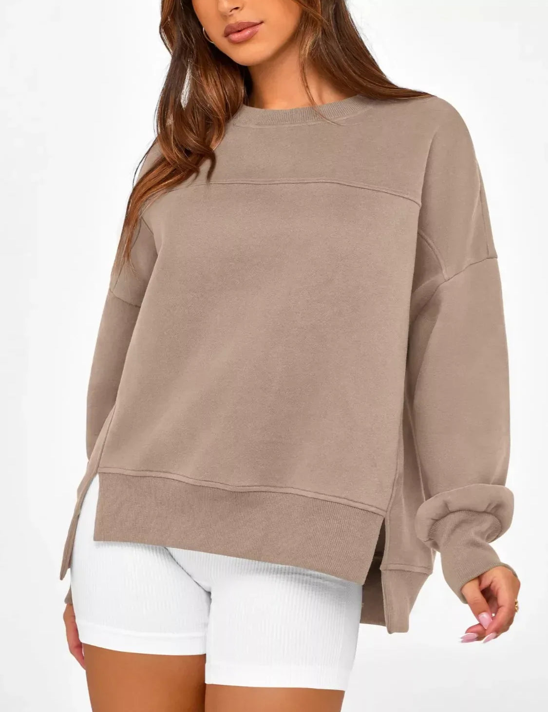 Daverri Fashions Casual Loose Side Slit Sweatshirt - DAVERRI FASHIONS