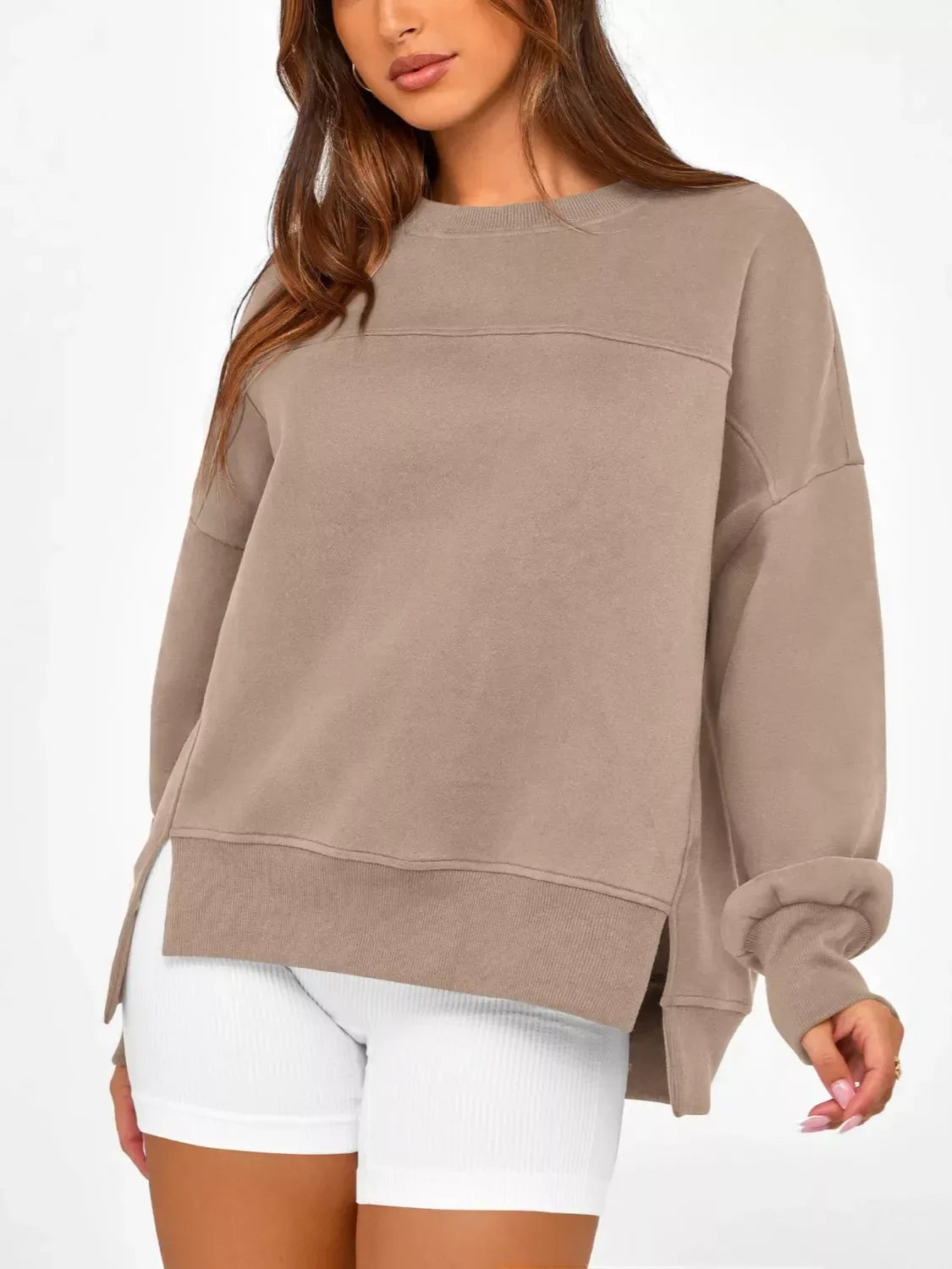 Daverri Fashions Casual Loose Side Slit Sweatshirt - DAVERRI FASHIONS