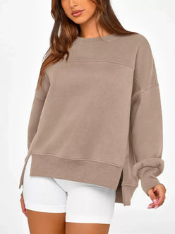 Daverri Fashions Casual Loose Side Slit Sweatshirt - DAVERRI FASHIONS