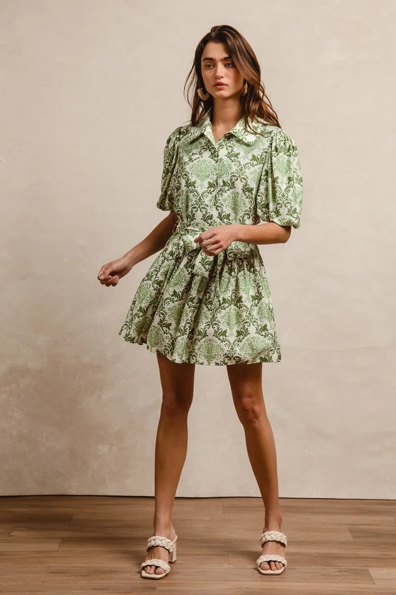 BiBi Tied Floral Short Sleeve Mini Shirt Dress | Mini Dresses Daverri Fashions