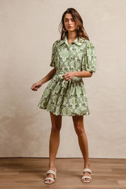 BiBi Tied Floral Short Sleeve Mini Shirt Dress | Mini Dresses Daverri Fashions