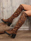 Leopard Round Toe Block Heel Boots - DAVERRI FASHIONS