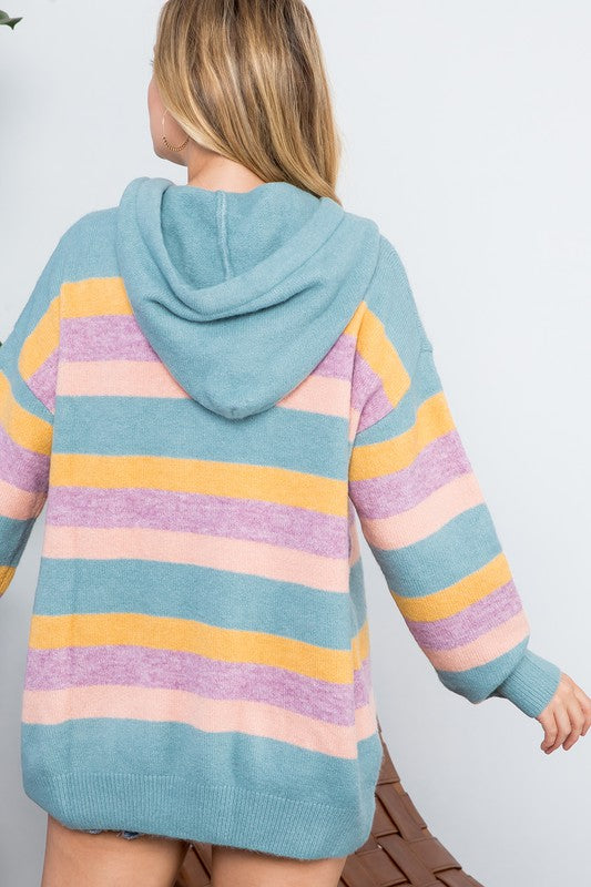 Plus Striped Loose Fit Pullover Hoodie Sweater Tops