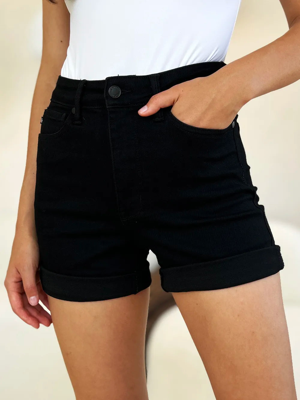 Judy Blue Full Size High Waist Tummy Control Cuffed Denim Shorts Denim Shorts