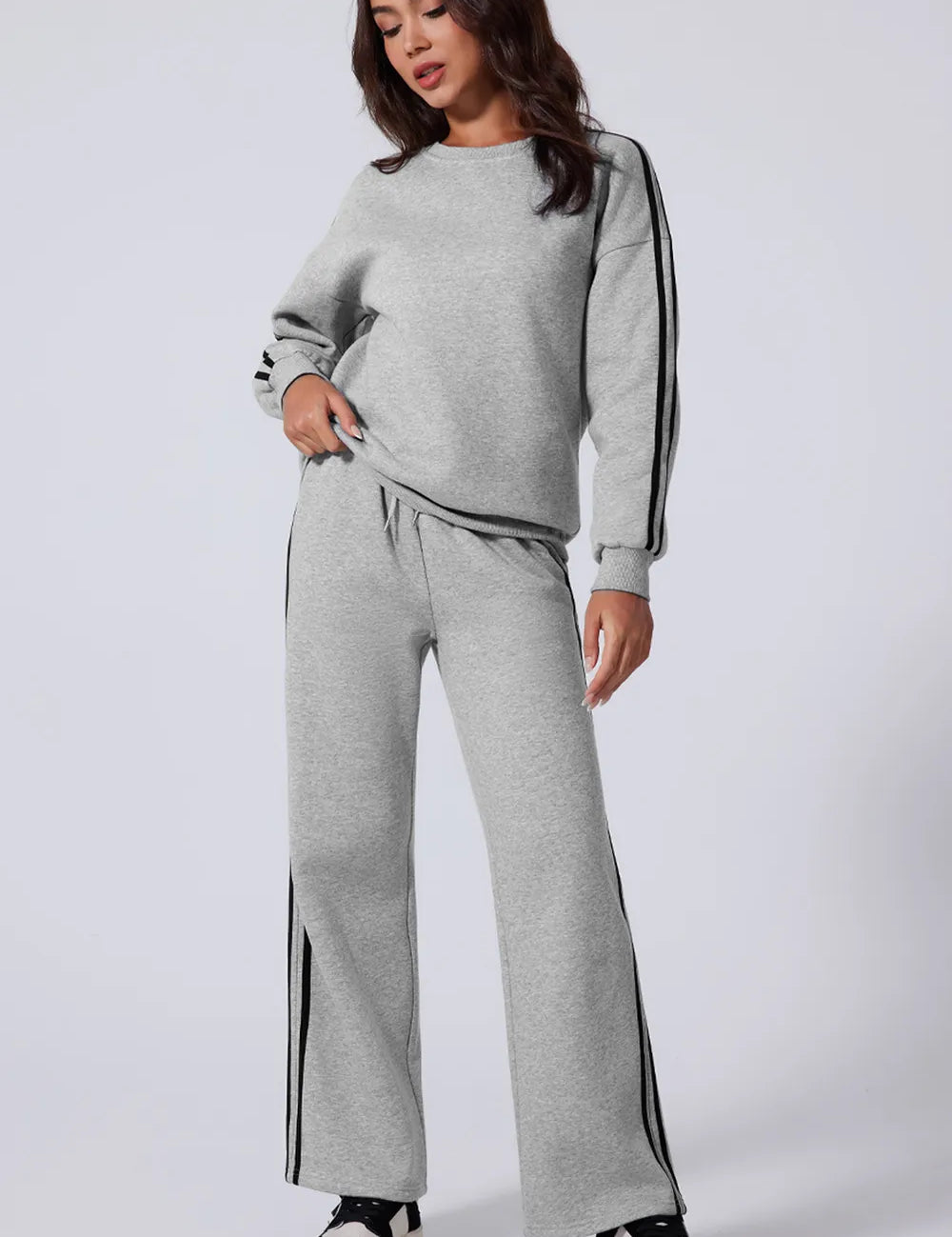 Side Striped Round Neck Top and Pants Active Set | Loungewear Sets Daverri Fashions
