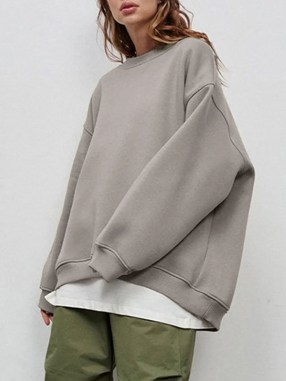 Round Neck Dropped Shoulder Long Sleeve Sweatshirt | Sweatshirts Daverri Fashions