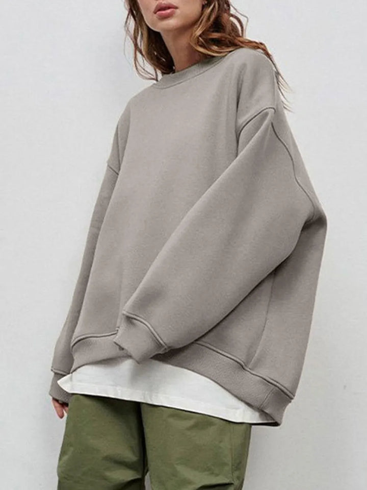 Round Neck Dropped Shoulder Long Sleeve Sweatshirt | Sweatshirts Daverri Fashions