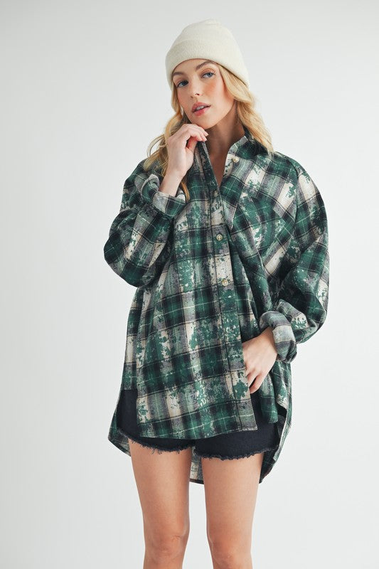 Aemi + Co Washed Plaid Button Up Raglan Sleeve Flannel Shirt Shirts