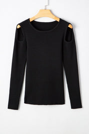 Amaya Ribbed Knit Cold Shoulder Sweater | Sweaters Daverri Fashions