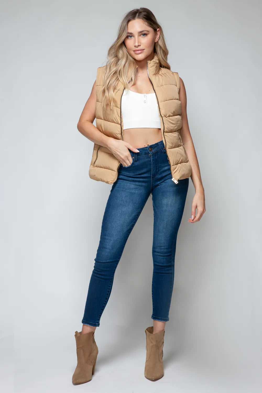 Snobbish Zip Up Turtleneck Vest with Pockets Vest Jackets