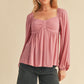 Aemi + Co Ruched Sweetheart Neck Balloon Sleeve Blouse Dusty Pink Blouses