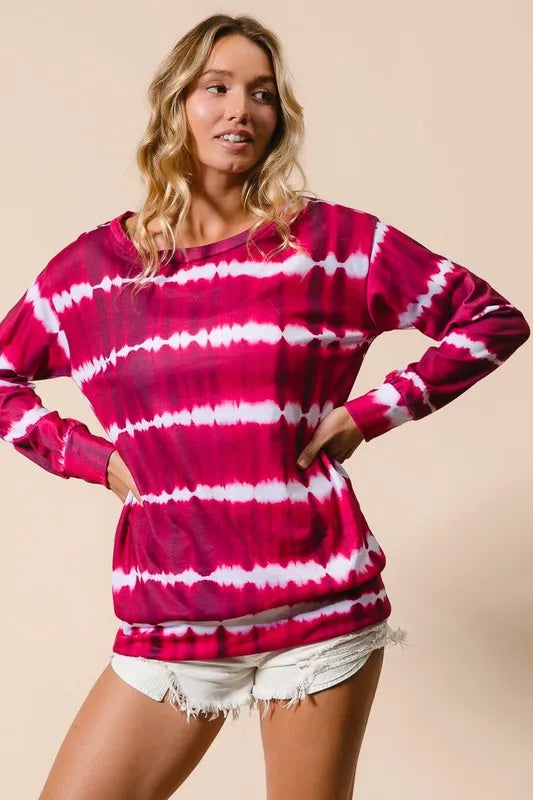 BiBi Tie Dye Print Terry Sweatshirt FUCHSIA Sweatshirts