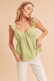 Yellow-Green Aemi + Co Sweetheart Neck Ruffled Strap Top Yellow Green | Tops Daverri Fashions