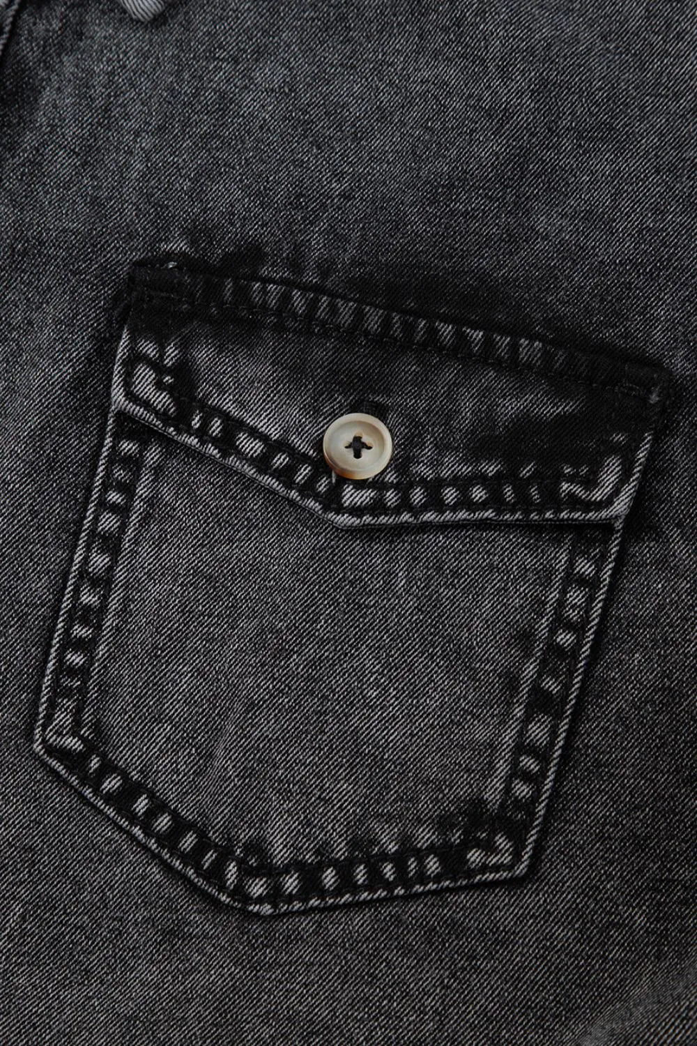 Short Sleeve Flap Pocket Button Up Raw Hem Denim Shirt | Shirts Daverri Fashions