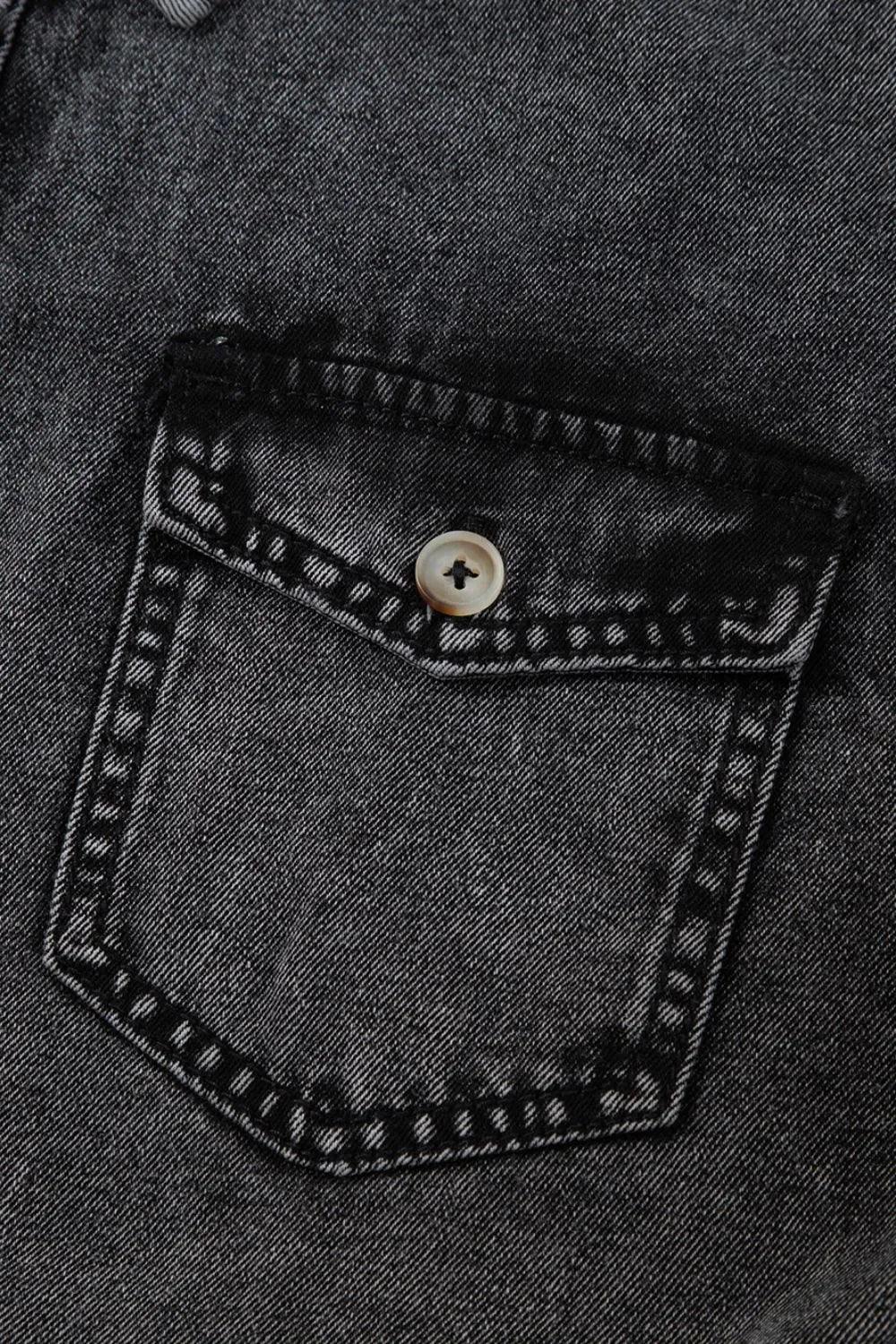 Short Sleeve Flap Pocket Button Up Raw Hem Denim Shirt - DAVERRI FASHIONS