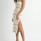 MABLE Contrast Striped Crochet Knit Midi Dress