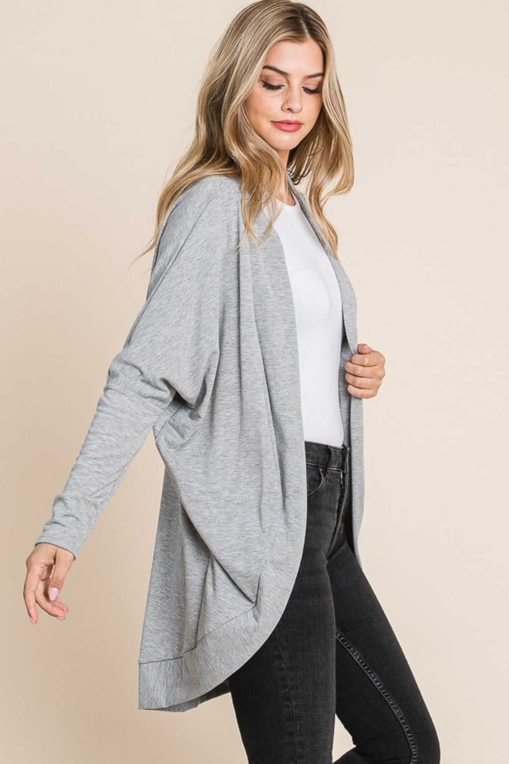 BOMBOM Open Front Long Sleeve Cocoon Cardigan | Daverri Fashions