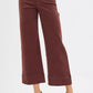 Cropped burgundy RISEN tummy control high-rise wide-leg pants with rolled cuffs