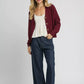 Umgee Chunky Cable Knit V-Neck Button-Up Cardigan Burgundy - DAVERRI FASHIONS
