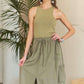 ADORA Drawstring Sleeveless Washed Dress Lt Olive