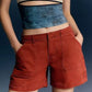 Daverri Pocketed Denim Shorts: rust-colored high-waisted with front pockets