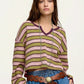 Daverri Fashions Striped Waffle Texture Notched Neck Long Sleeve Top - DAVERRI FASHIONS