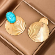 Turquoise Stone Fan Drop Earrings | Earrings Daverri Fashions