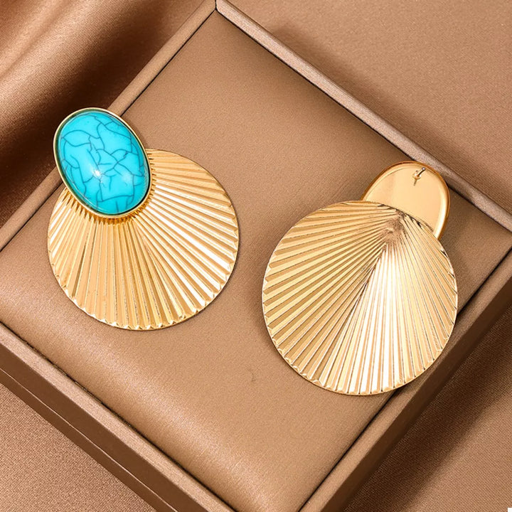 Turquoise Stone Fan Drop Earrings | Earrings Daverri Fashions