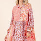Mittoshop Coral Pink Floral Button Detail Long Sleeve Shirt Dress Coral Pink Mini Dresses
