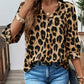 Leopard Print 3/4 Sleeve Blouse - DAVERRI FASHIONS