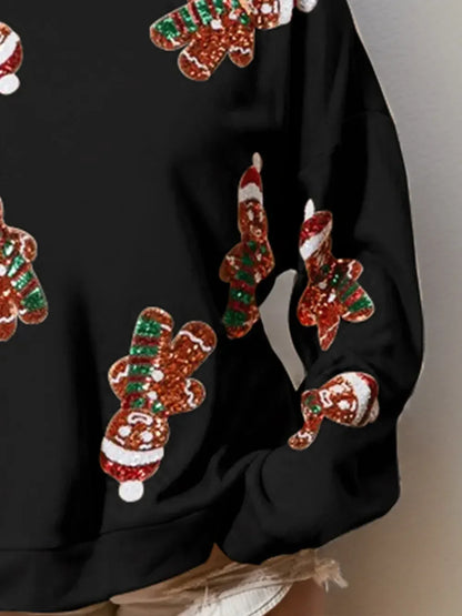 Sequin Gingerbread Man Long Sleeve Sweatshirt - DAVERRI FASHIONS