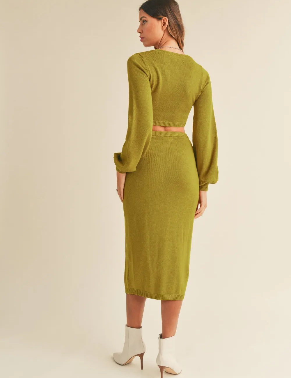 MABLE Front Twisted Knit Top and Midi Skirt Set | Outfit Sets Daverri Fashions