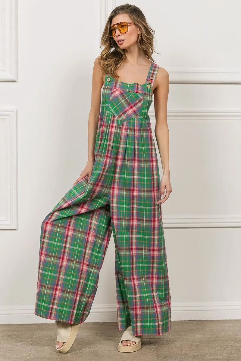 BiBi Multi Color Check Plaid Overall Overalls
