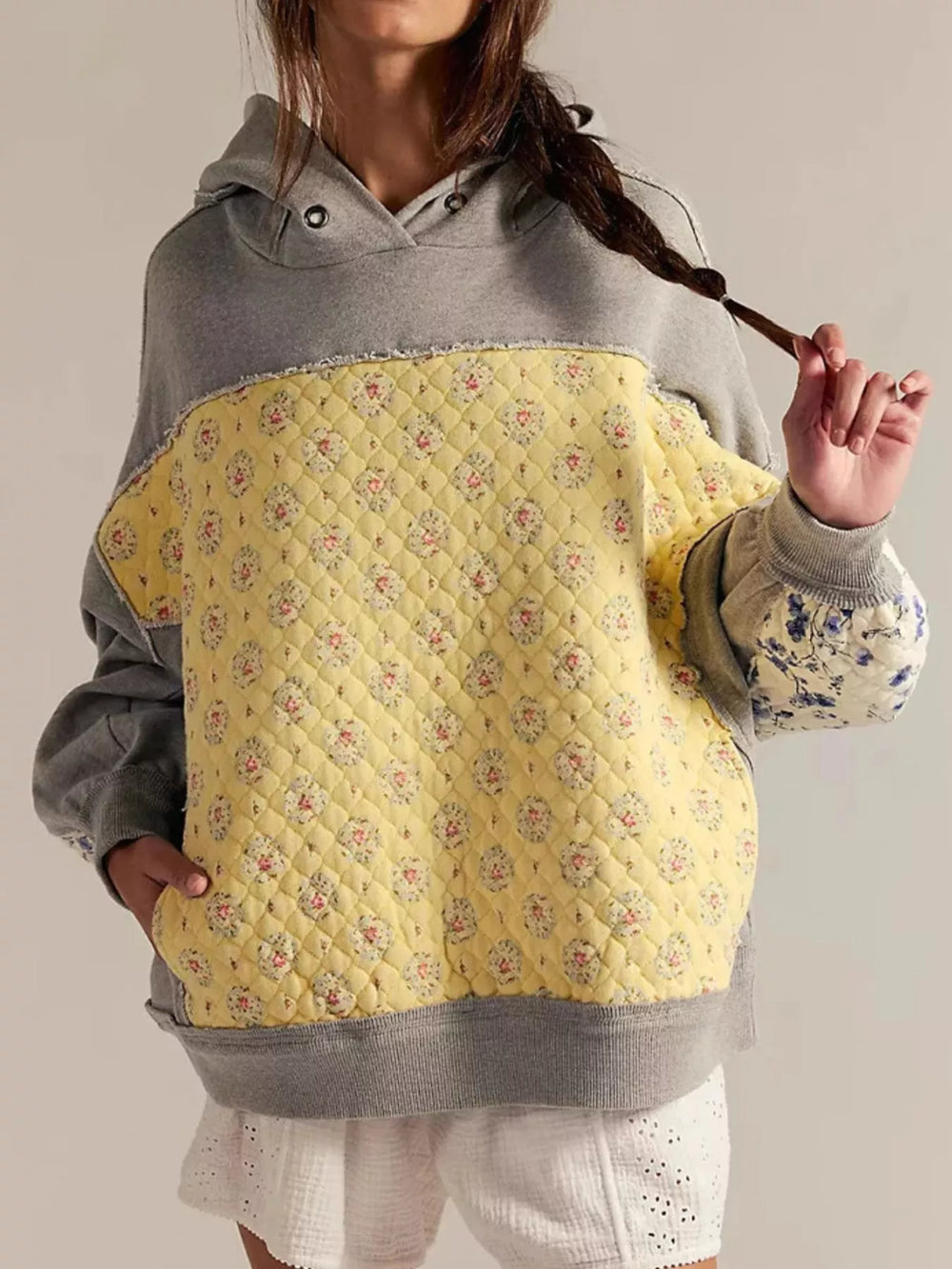 Gray Exposed Seam Dropped Shoulder Hoodie | Hoodies Daverri Fashions