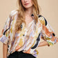 Annie Wear Multi Color Printed V-Neck Open Woven Blouse Top - DAVERRI FASHIONS