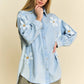 Davi & Dani Lightweight Washed Daisy Patch Waffle Knit Shirt LIGHT DENIM M Shirts