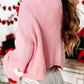Women’s pink ribbed-knit cropped puff hearts cardigan with bell sleeves