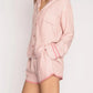 Striped Collared Neck Long Sleeve Top and Shorts Lounge Set - DAVERRI FASHIONS