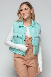 Green Snobbish Snap Down Quilted Crop Vest | Vest Jackets Daverri Fashions