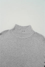 Slit Leopard Mock Neck Dropped Shoulder Sweater | Sweaters Daverri Fashions