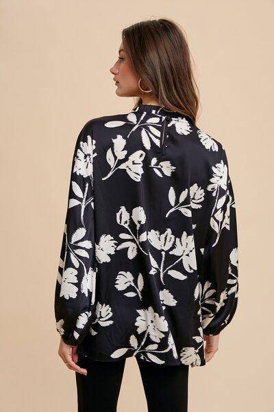Annie Wear Frill Printed Balloon Sleeve Blouse - DAVERRI FASHIONS